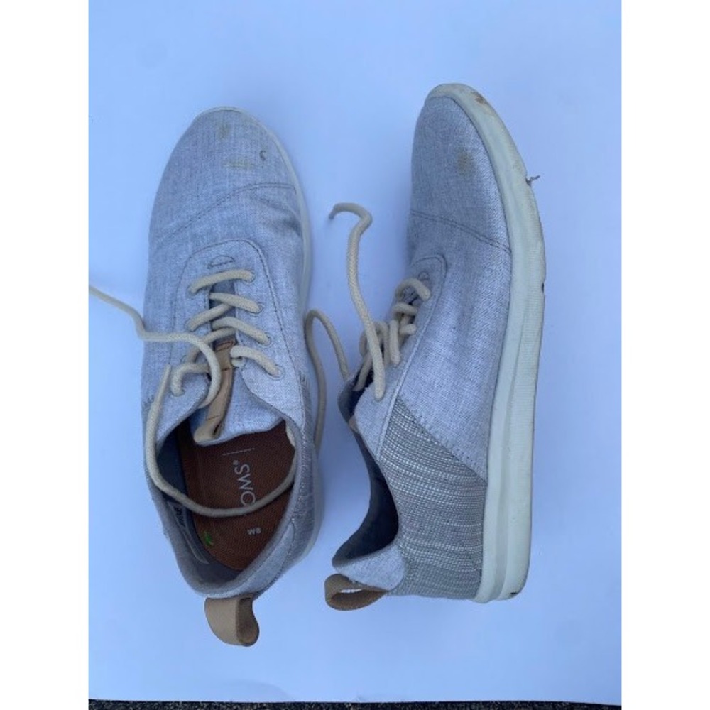 Toms Del Rey Sneakers Womens 8 Grey Chambray Lace Up Low Top Casual Shoes